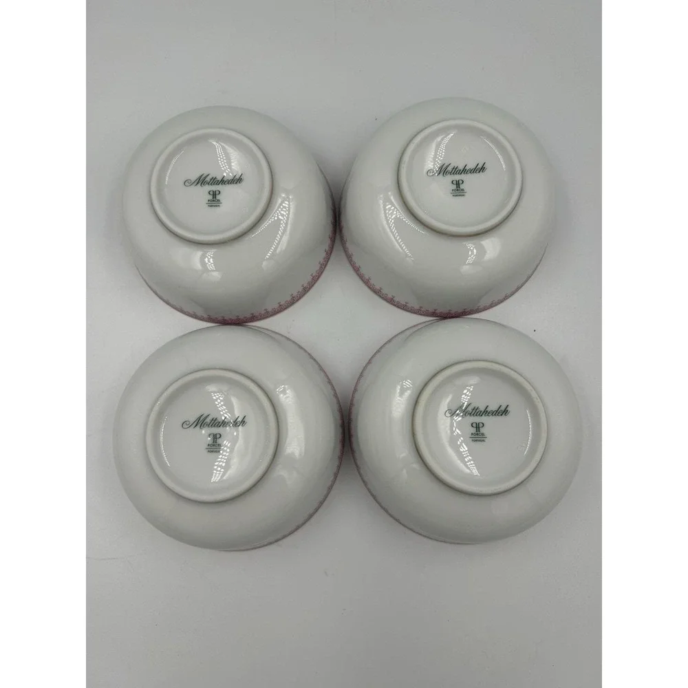 Mottahedeh Porcelain Floral Bowls Set of 4 White Pink Gold Trim 5 in never used